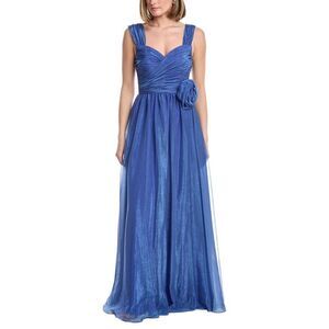 Rene Ruiz Womens Off-The-Shoulder Draped Tulle Gown, Blue